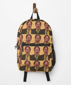 Dwight Schrute The Office Repeat Pattern in Mustard Yellow Shirt Yelling Backpack RB1801 product Offical The Office Merch