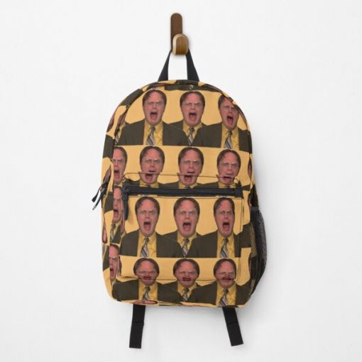 Dwight Schrute The Office Repeat Pattern in Mustard Yellow Shirt Yelling Backpack RB1801 product Offical The Office Merch